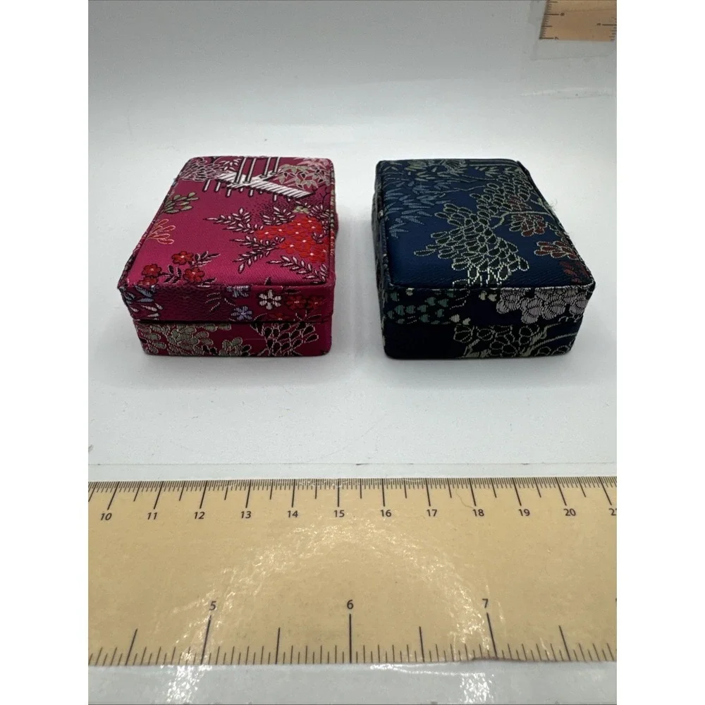 Set Of 2 Asian Ring Jewelry Box Compact Fabric Floral Portable - Rectangle